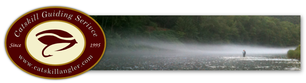 logo plus link home and picture of river with fog and man fishing in the distance